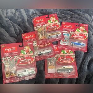 Vintage Coca-Cola Die-Cast Chassis Cars Lot of 5 w/ Collectible Trading Cards